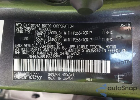 2018 Toyota 4Runner Trd Off Road Premium from USA, damaged, VIN JTEBU5JR8J5591959